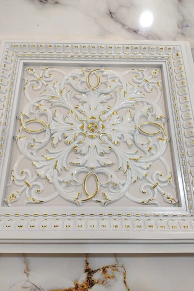 DECOZZA Saray Tavan 60 Cm Beyaz Altın Dekoratif Saray Tavan Paneli Asma Tavan Uyumlu - Resim 2