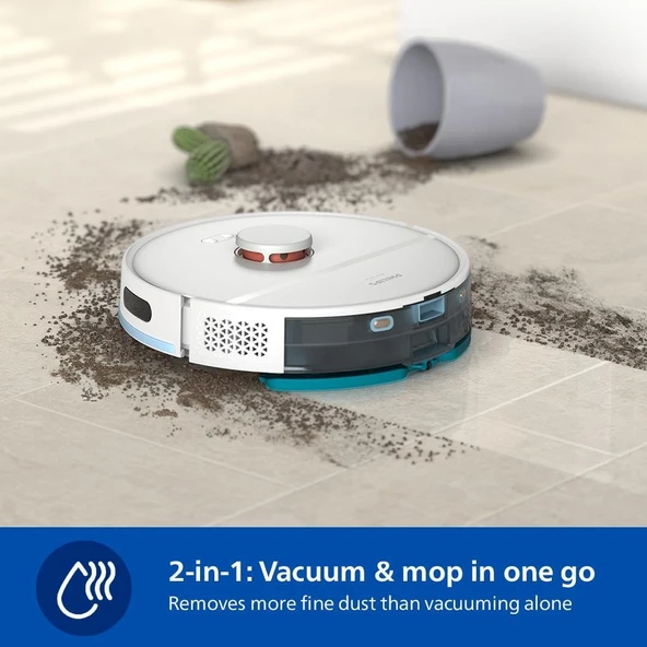 Philips 2000 Serisi Islak Kuru Moplu İstasyonlu Robot Süpürge, HomeRun Uygulaması, LDS Radar Navigasyon, Beyaz, XU2100/20 - Resim 2