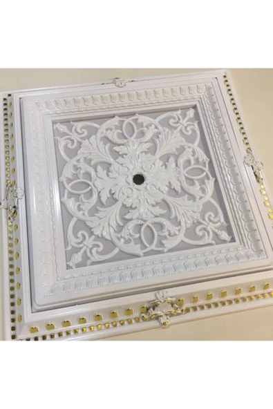 DECOGOLD Saray Tavan Göbek Panel 72cm*72cm Beyazaltın Içerisine Led Döşenebilir Panel - Resim 2
