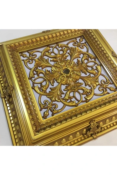 DECOGOLD Saray Tavan Göbek Panel 72cm*72cm Kahve Eskitme Içerisine Led Döşenebilir Panel - Resim 3