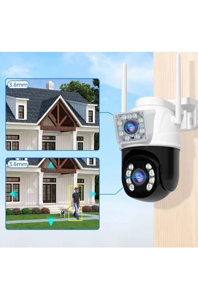 Çift Lensli Akıllı IP Kamera Full Hd 1080P Wifi Haraket Takip Gece Görüş Intercom IP66 Su Geçirmez - Resim 6