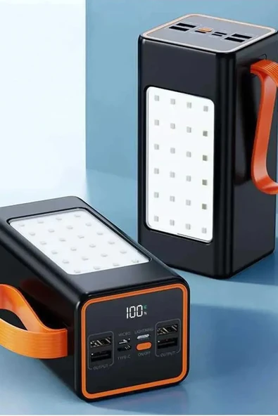 50000mAh Powerbank Hızlı Şarj 22.5W Kamp için Şarj İstasyonu Led Işıklı 4xUSB 1x Type-C/Lightning/Micro