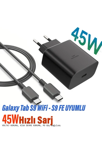 Samsung Galaxy Tab S9 Wi-Fi Tablet Uyumlu Şarj Cihazı ve Kablosu 45W Süper Hızlı Şarj ürün görseli