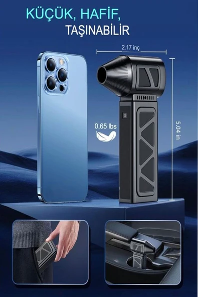 4 Kademe Süper Güçlü Üfleyici Şarjlı Hava Kompresörü 130000 RPM Çok Fonksiyonlu Turbo Fan 4000 mAh - Resim 2