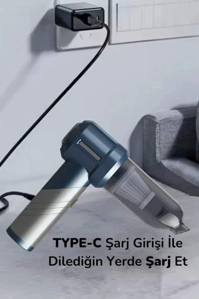 Kablosuz Taşınabilir Araç İçi El Süpürgesi 15000PA Güçlü Vakum ve Üfleme - Resim 6