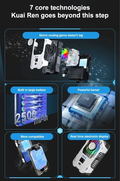 Şarjlı Gaming Telefon Soğutma Fanı Derece Göstergeli Radyatör Sessiz Bataryalı Telefon Soğutucu - 6