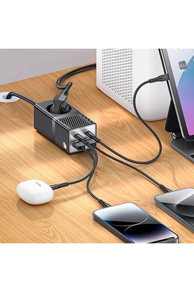 Akım Korumalı USB Type-C Priz Uzatma Kablosu Çok Amaçlı Şarj Cihazı Çoklu Priz 1.5M 2500W 65W OUTPUT - Resim 3