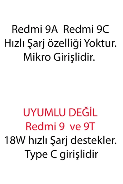 Xiaomi Redmi 9A Redmi 9C Uyumlu Şarj Aleti ve Kablosu 5V 2.4A 12W - 3
