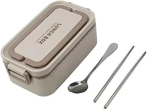 304 Paslanmaz Çelik Öğle Yemeği Kutusu Çift Bölmeli Öğle Yemeği Kutusu Ofis Çalışanları, Öğrenciler Bej Tek Katmanlı - 3