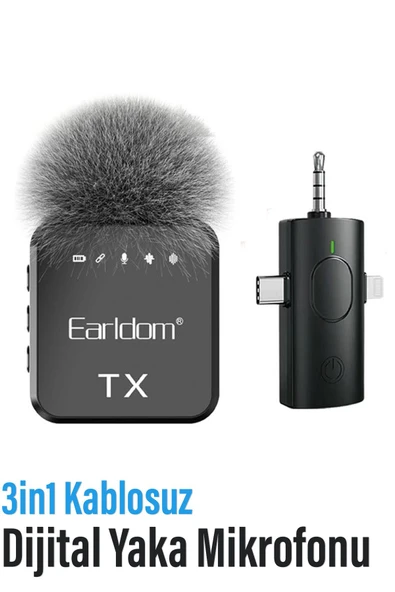 3in1 Profesyonel Kablosuz Dijital Yaka Mikrofonu WeChat Zoom Tiktok Youtube İnstagram Canlı Yayın ürün görseli