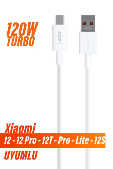 Turbo Hızlı Şarj Kablosu Xiaomi 12 - 12 Pro - 12T Pro - 12 Lite - 12s Uyumlu Hızlı Şarj Kablosu 120W