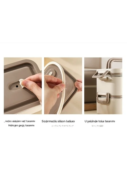 304 Paslanmaz Çelik Yemek Kabı Dikdörtgen Çift Katmanlı Yemek Kabı Öğrenci Taşınabilir Yemek Kabı - Resim 2