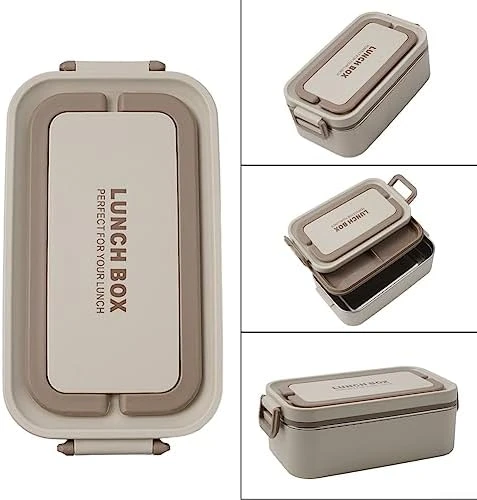 304 Paslanmaz Çelik Öğle Yemeği Kutusu Çift Bölmeli Öğle Yemeği Kutusu Ofis Çalışanları, Öğrenciler Bej Tek Katmanlı - 6