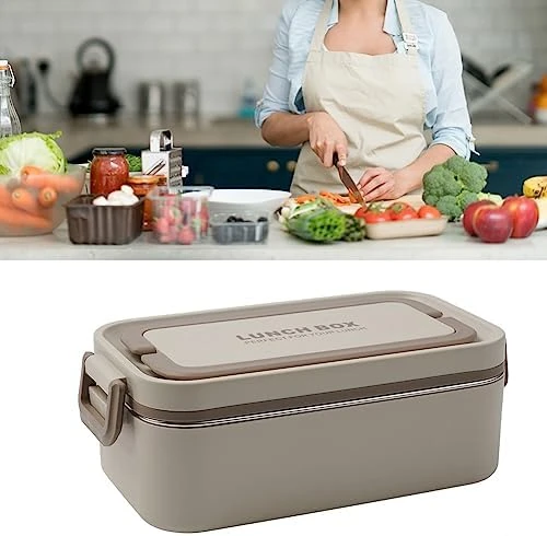 304 Paslanmaz Çelik Öğle Yemeği Kutusu Çift Bölmeli Öğle Yemeği Kutusu Ofis Çalışanları, Öğrenciler Bej Tek Katmanlı - 4