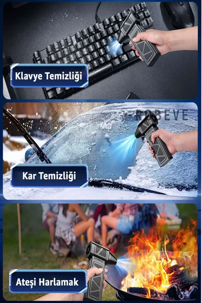 4 Kademe Süper Güçlü Üfleyici Şarjlı Hava Kompresörü 130000 RPM Çok Fonksiyonlu Turbo Fan 4000 mAh - Resim 3
