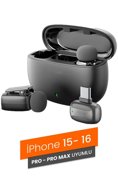 Profesyonel Kablosuz Yaka Mikrofonu iPhone 15/16 Uyumlu 2 Mikrofonlu Type-C ürün görseli