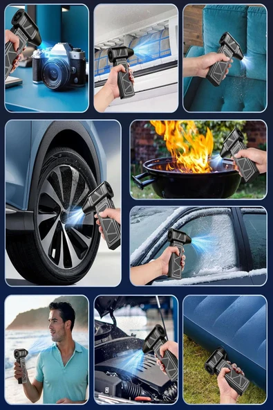 4 Kademe Süper Güçlü Üfleyici Şarjlı Hava Kompresörü 130000 RPM Çok Fonksiyonlu Turbo Fan 4000 mAh - Resim 4