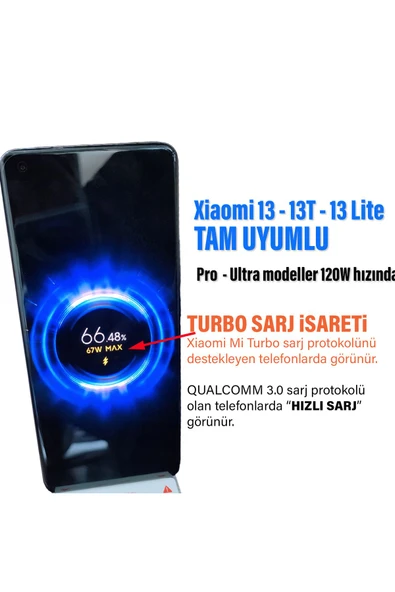 Mi 13 - 13T - 13 Lite Uyumlu 67W Turbo Hızlı Şarj Aleti ve Kablosu - Resim 2