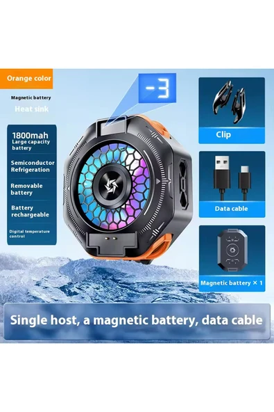 Oyuncu Fanı Telefon Soğutucu 1800 mAh Powerbank Şarjlı Kablosuz Fan Derece Gösterge Mıknatıslı - Resim 5