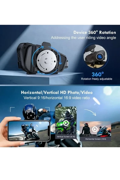 İntercom Motorcu Kask Kulaklık Bluetooth 1080P Kamera Kayıt 32Gb Hafıza Kart Hediye İnterkom IPX6 - Resim 4