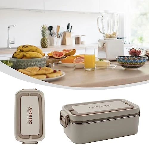 304 Paslanmaz Çelik Öğle Yemeği Kutusu Çift Bölmeli Öğle Yemeği Kutusu Ofis Çalışanları, Öğrenciler Bej Tek Katmanlı - 7