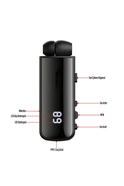 Android & iOS Uyumlu Makaralı Titreşimli Bluetooth Kulaklık Rüzgar Kesici Dijital Kulaklık 30 Saat - 5