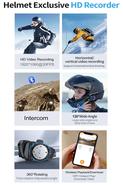 İntercom Motorcu Kask Kulaklık Bluetooth 1080P Kamera Kayıt 32Gb Hafıza Kart Hediye İnterkom IPX6 - Resim 5