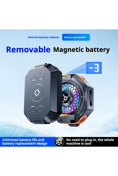 Oyuncu Fanı Telefon Soğutucu 1800 mAh Powerbank Şarjlı Kablosuz Fan Derece Gösterge Mıknatıslı - Resim 4