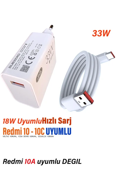 Xiaomi RedMi 10 - 10C Uyumlu Hızlı Şarj Aleti ve Kablosu Hızlı Şarj Cihazı 33W ürün görseli