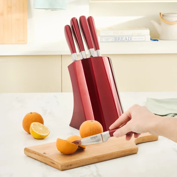 Karaca Samuray Flash Red Japon Çeliği 6 Parça Bıçak Seti Kırmızı - Resim 6