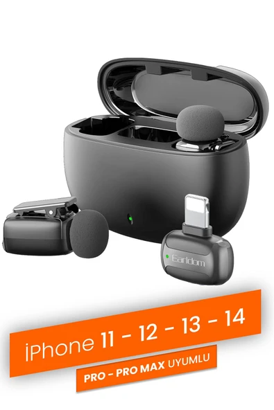 Profesyonel Kablosuz Yaka Mikrofonu iPhone 11/12/13/14 Uyumlu 2 Mikrofonlu Lightning ürün görseli