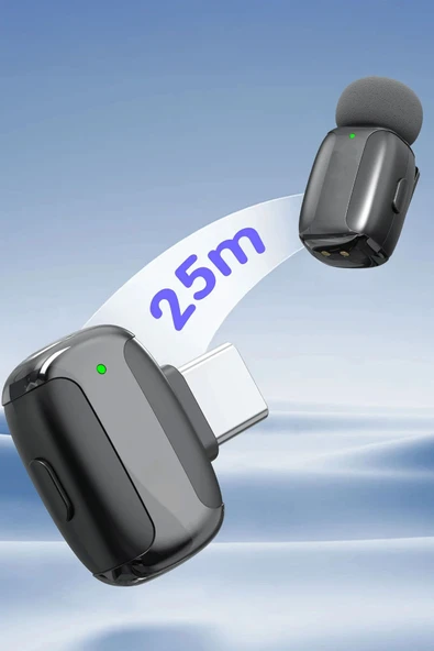 Profesyonel Kablosuz Yaka Mikrofonu iPhone 15/16 Uyumlu 2 Mikrofonlu Type-C - Resim 5