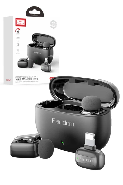 Profesyonel Kablosuz Yaka Mikrofonu iPhone 11/12/13/14 Uyumlu 2 Mikrofonlu Lightning - Resim 6