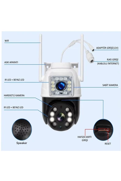 Çift Lensli Akıllı IP Kamera Full Hd 1080P Wifi Haraket Takip Gece Görüş Intercom IP66 Su Geçirmez - Resim 2