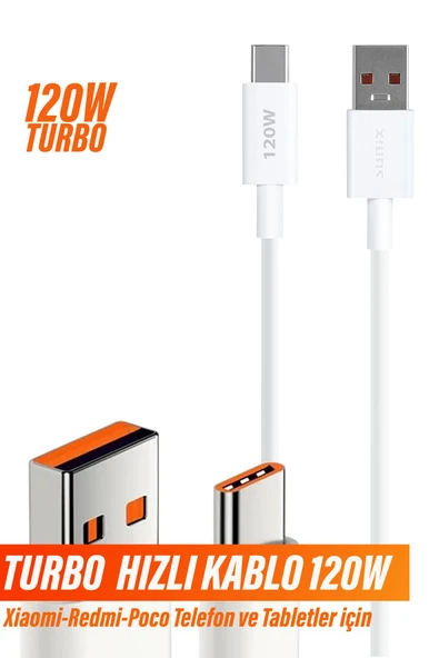 Turbo Hızlı Şarj Kablosu Xiaomi 12 - 12 Pro - 12T Pro - 12 Lite - 12s Uyumlu Hızlı Şarj Kablosu 120W - 5
