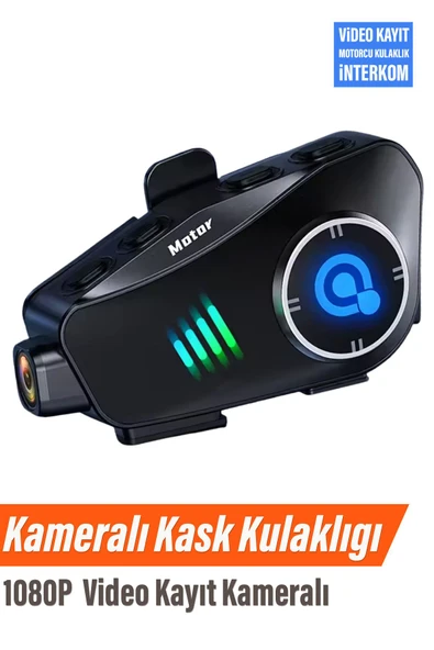 İntercom Motorcu Kask Kulaklık Bluetooth 1080P Kamera Kayıt 32Gb Hafıza Kart Hediye İnterkom IPX6 ürün görseli