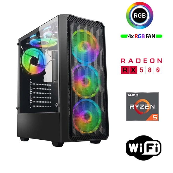 Xaser Armor X60 Ryzen 5 5500 32GB Ram 1TB M.2 NVMe SSD 8GB RX580 24" Curved Masaüstü Oyuncu Bilgisayarı - Resim 2