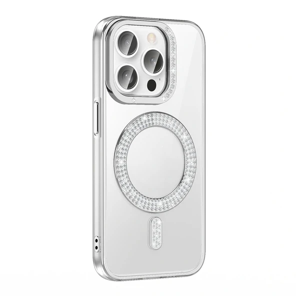 iPhone 14 Pro Max Kılıf Pırlanta Taş Tasarımlı M-safe Şarj Özellikli Karetta Silikon Kapak ürün görseli