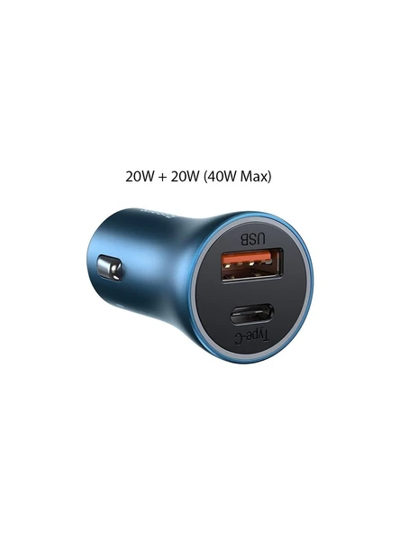Baseus Golden Connector Pro U+C 40W Hızlı Type-C to Lightning Kablo Setli Araç Şarj Cihazı Mavi - 3