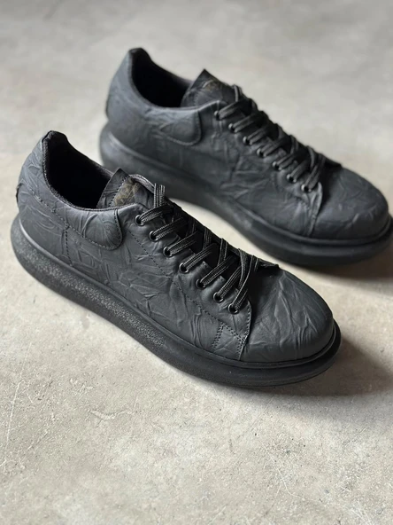 Knack Yüksek Taban Günlük Ayakkabı 044 Siyah Siyah Taban (Desenli) - Resim 5