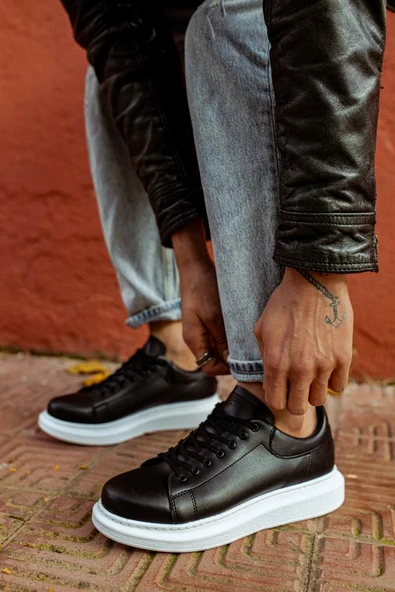 Knack Yüksek Taban Günlük Ayakkabı 044 Siyah (Beyaz Taban) - Resim 6