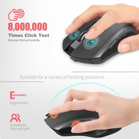 Valkyrie 6 Tuşlu Şarjlı Sessiz 2400DPI Kablosuz Gaming Mouse - 11