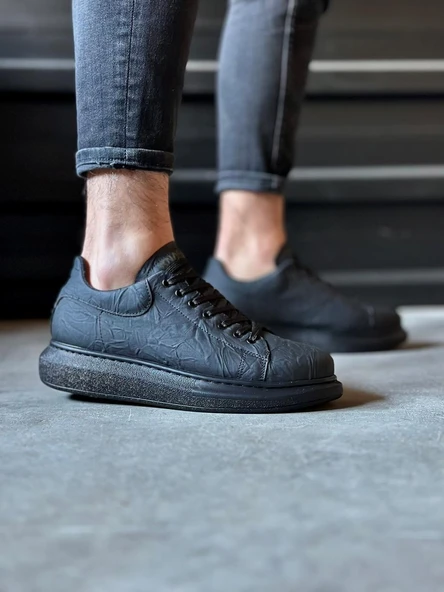 Knack Yüksek Taban Günlük Ayakkabı 044 Siyah Siyah Taban (Desenli) - Resim 2