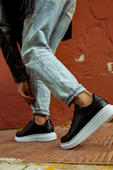 Knack Yüksek Taban Günlük Ayakkabı 044 Siyah (Beyaz Taban) - Resim 2