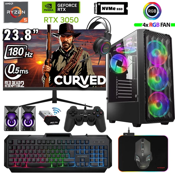 Xaser Armor X100 Ryzen 5 5500 16GB Ram 512GB M.2 NVMe SSD 6GB RTX3050 24" 180Hz Masaüstü Oyuncu Bilgisayarı ürün görseli