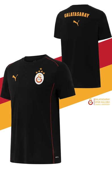 Galatasaray Orijinal Lisanslı Sıfır Yaka Siyah Antrenman 5 Yıldızlı T-Shirt Gs Aslan Baskılı Hediyelik Ahşap Kutulu - Resim 2