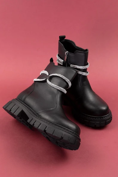 Siyah Fermuarlı Detaylı Kız Çocuk Botu - 3