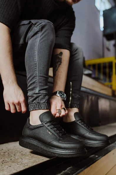 Knack Yüksek Taban Günlük Ayakkabı 042 Siyah (Siyah Taban) - Resim 6