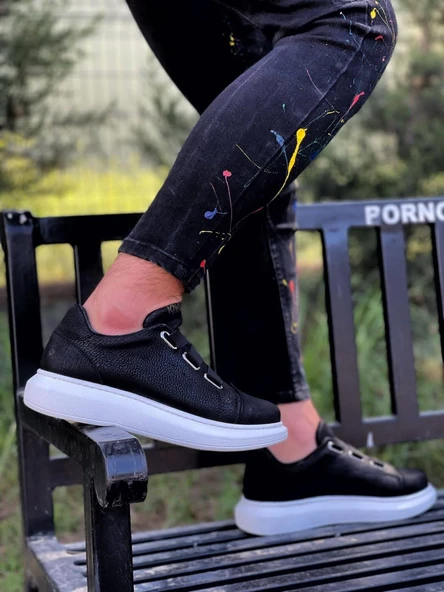 Knack Sneakers Ayakkabı 889 Siyah (Beyaz Taban) - Resim 2