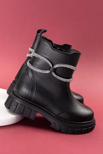 Siyah Fermuarlı Detaylı Kız Çocuk Botu - 4